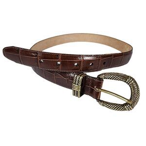 Vintage Brighton- Women’s Belt Brown Moc Crocodile Gold Buckle, Size Large